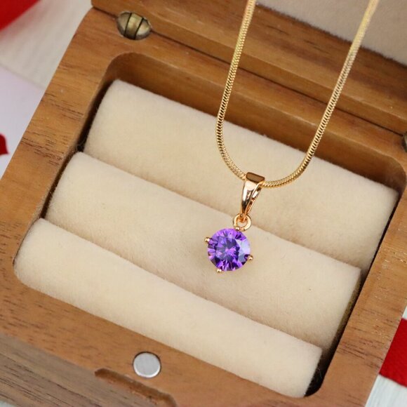 "Minimalist Purple Round Pendant in Rose Gold Petite Design, XPPT1830 - Picture 8 of 13